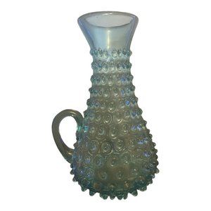 Empoli art Bubble glass Vase W Handle aqua VTG 9-1/2” Tall